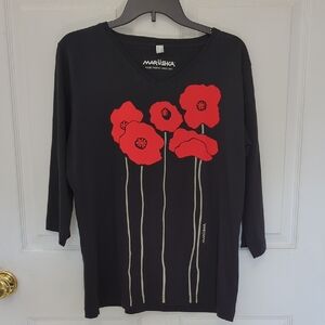 Marushka Black Poppy Vneck Shirt